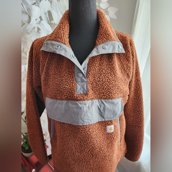 Carhartt Brown and Gray Relaxed Fit Fleece Pullover Womens Size Small NWT - Picture 2 of 8
